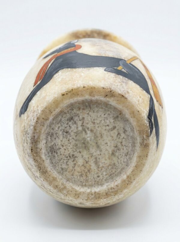 Hand-Carved Alabaster Jar with Anubis God