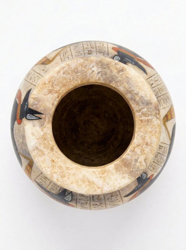 Hand-Carved Alabaster Jar with Anubis God