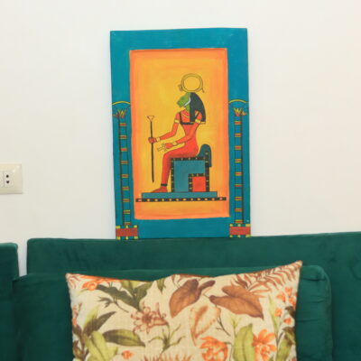 Hand-Painted Wooden Wall Art - Goddess Sekhmet Enthroned