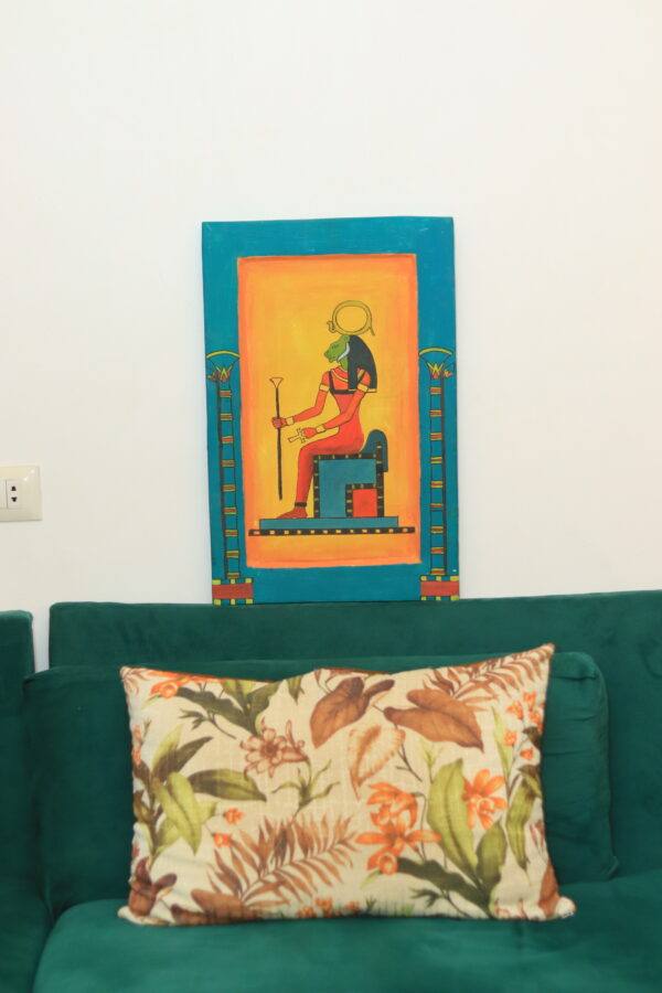 Hand-Painted Wooden Wall Art - Goddess Sekhmet Enthroned