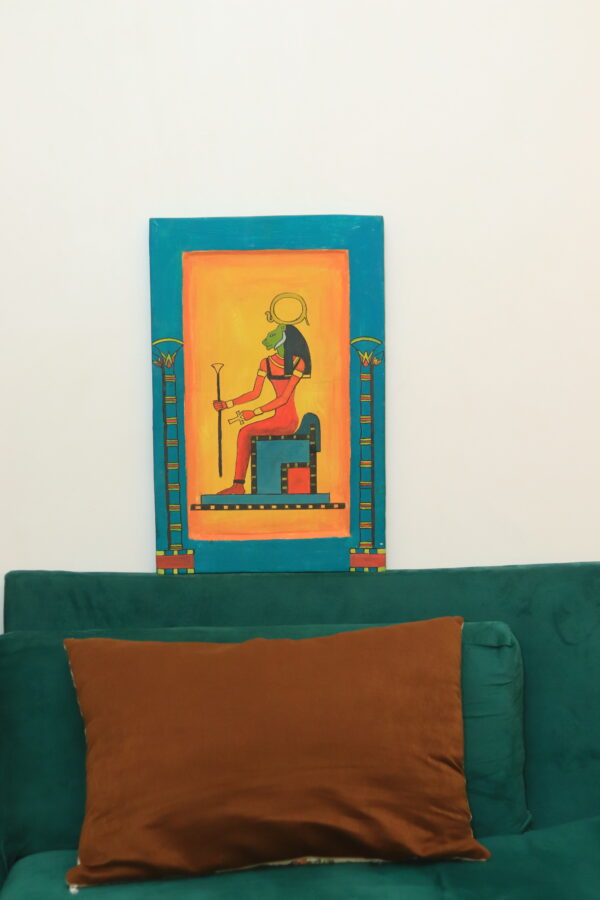 Hand-Painted Wooden Wall Art - Goddess Sekhmet Enthroned