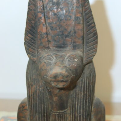 Hand-Carved Red Granite Statue - The God Set