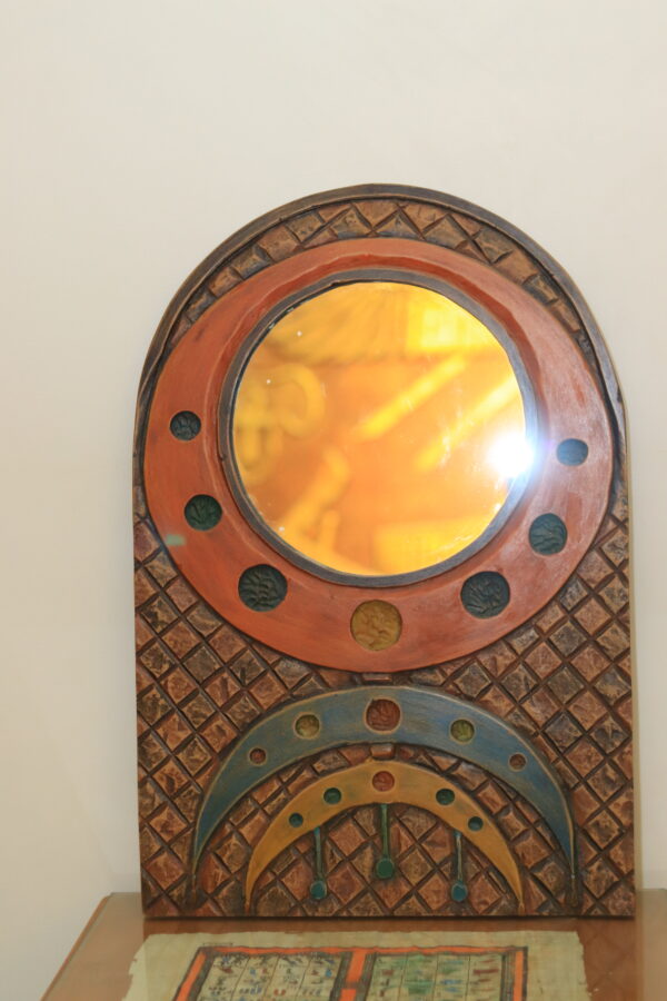 Hand-Carved & Painted Wooden Mirror - Nubian Inspired Design