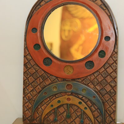 Hand-Carved & Painted Wooden Mirror - Nubian Inspired Design