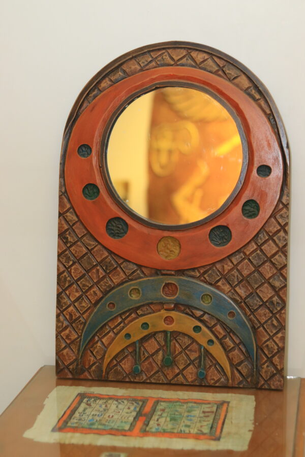 Hand-Carved & Painted Wooden Mirror - Nubian Inspired Design