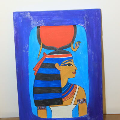 Hand-Painted Wooden Plaque of Goddess Hathor