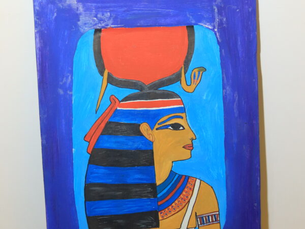 Hand-Painted Wooden Plaque of Goddess Hathor
