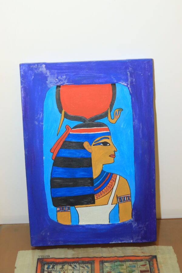 Hand-Painted Wooden Plaque of Goddess Hathor