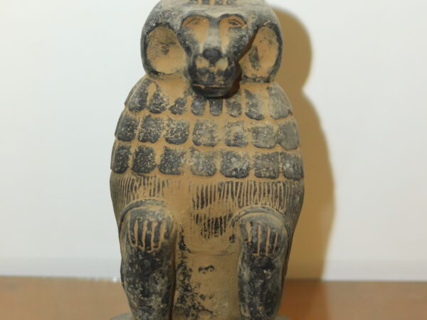 Hand-Carved Black Stone Statue of the Sacred Baboon