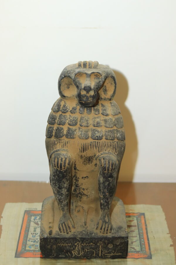 Hand-Carved Black Stone Statue of the Sacred Baboon