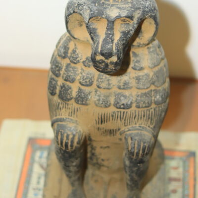 Hand-Carved Black Stone Statue of the Sacred Baboon
