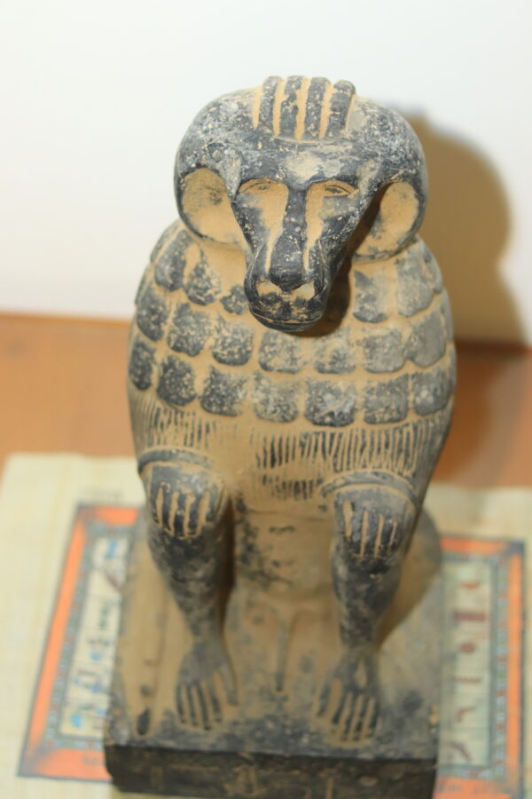 Hand-Carved Black Stone Statue of the Sacred Baboon