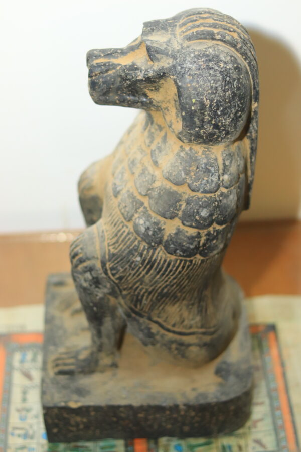 Hand-Carved Black Stone Statue of the Sacred Baboon