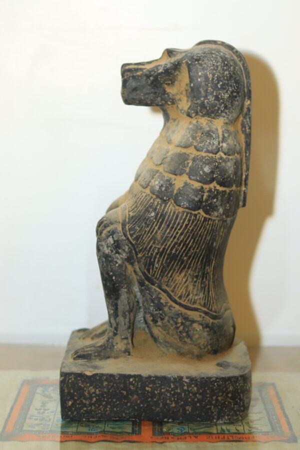 Hand-Carved Black Stone Statue of the Sacred Baboon