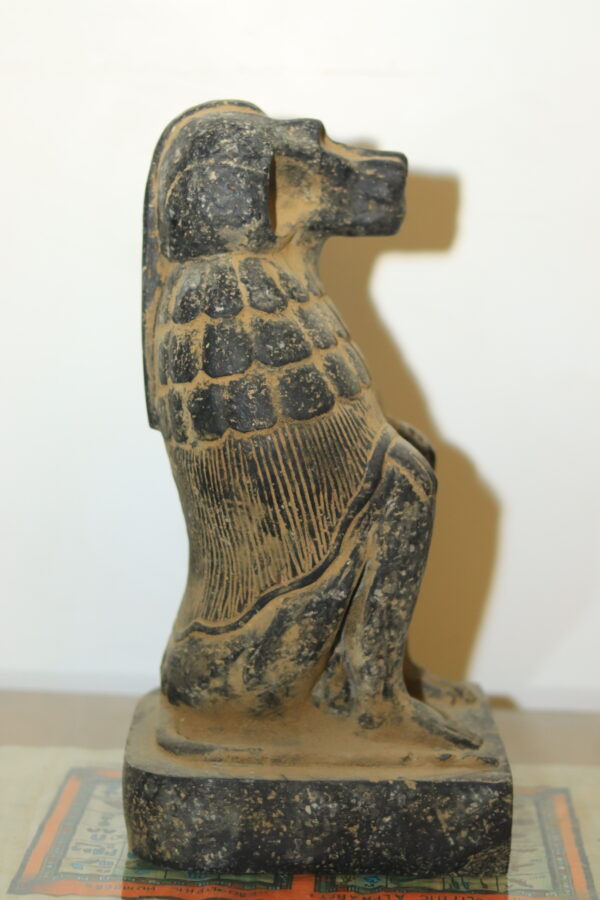 Hand-Carved Black Stone Statue of the Sacred Baboon