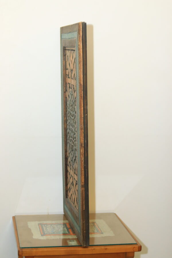 Hand-Carved Wooden Wall Panel - "Turquoise Arabesque" Design