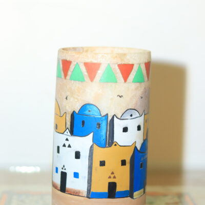 Hand-Painted Nubian Village Alabaster Vase