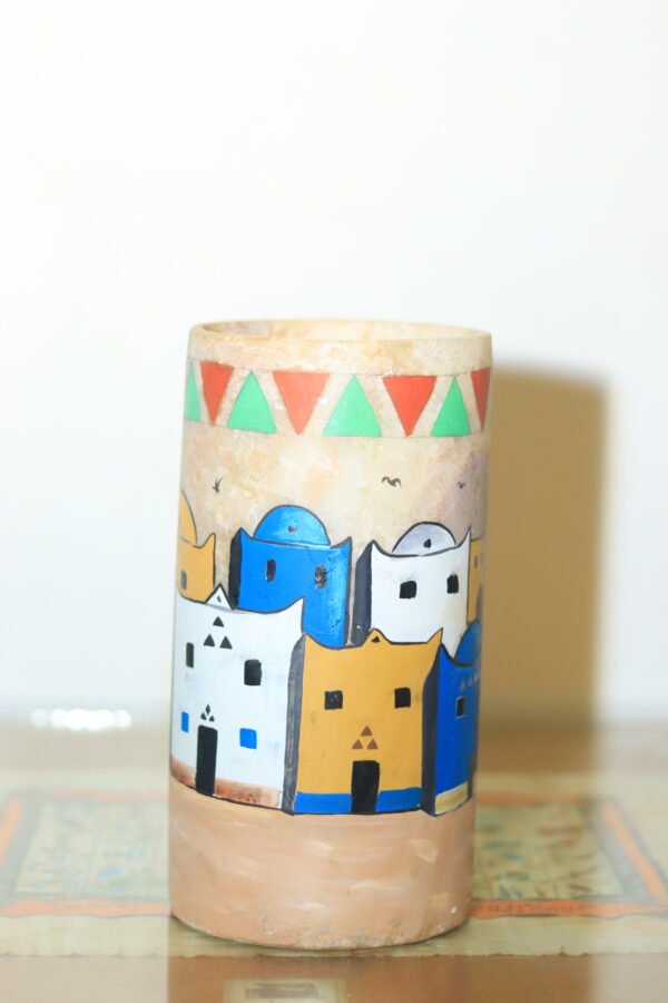 Hand-Painted Nubian Village Alabaster Vase