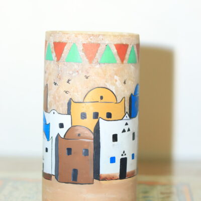 Hand-Painted Nubian Village Alabaster Vase
