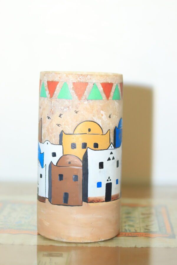 Hand-Painted Nubian Village Alabaster Vase