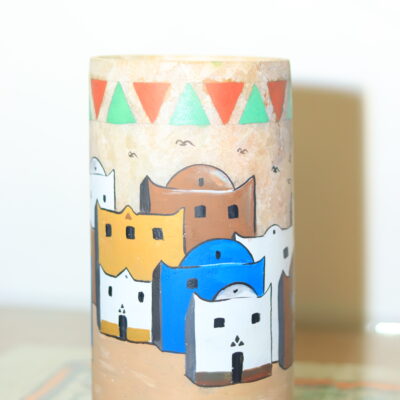 Hand-Painted Nubian Village Alabaster Vase
