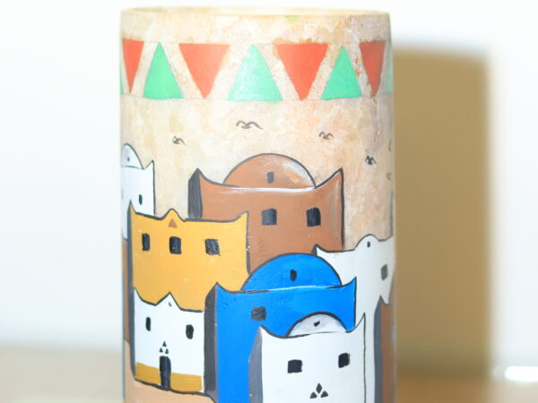 Hand-Painted Nubian Village Alabaster Vase
