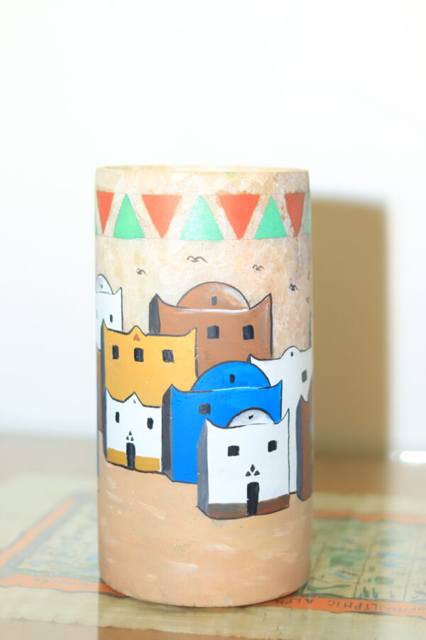 Hand-Painted Nubian Village Alabaster Vase
