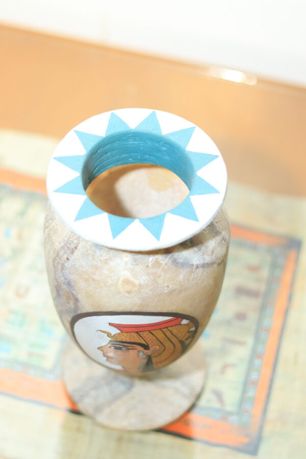 Hand-Carved Alabaster Vase with Queen Nefertiti