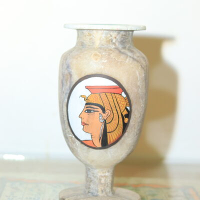 Hand-Carved Alabaster Vase with Queen Nefertiti