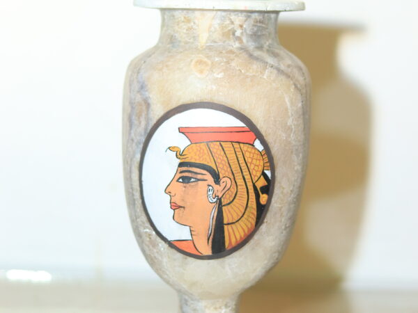 Hand-Carved Alabaster Vase with Queen Nefertiti