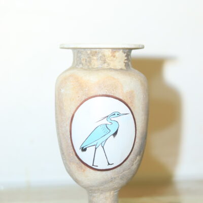 Hand-Carved Alabaster Vase with Ibis Bird