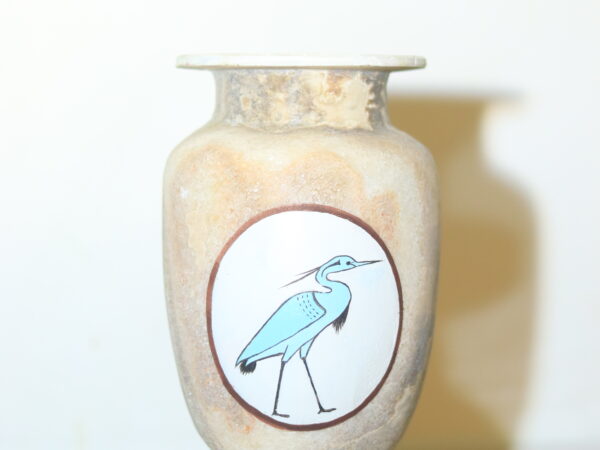 Hand-Carved Alabaster Vase with Ibis Bird