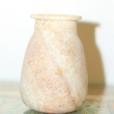 Hand-Carved Alabaster Jar with Anubis God