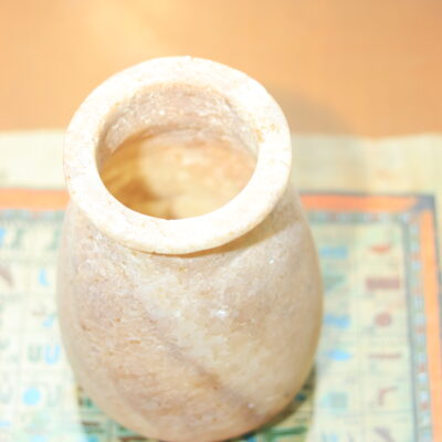Hand-Carved Alabaster Jar with Anubis God
