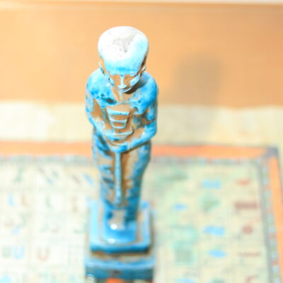 Hand-Carved Blue Ushabti Statue with Hieroglyphs