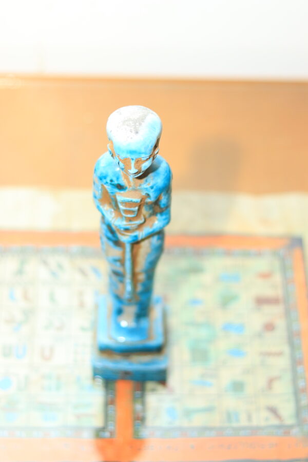 Hand-Carved Blue Ushabti Statue with Hieroglyphs