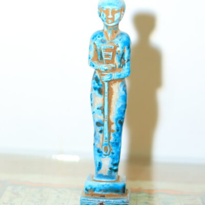 Hand-Carved Blue Ushabti Statue with Hieroglyphs