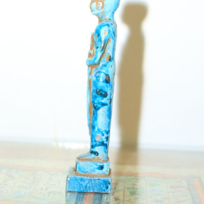 Hand-Carved Blue Ushabti Statue with Hieroglyphs