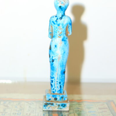 Hand-Carved Blue Ushabti Statue with Hieroglyphs