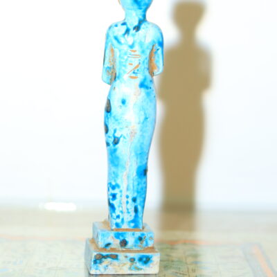 Hand-Carved Blue Ushabti Statue with Hieroglyphs