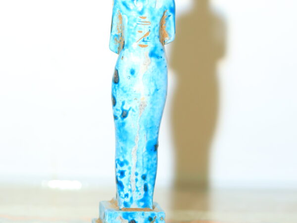 Hand-Carved Blue Ushabti Statue with Hieroglyphs