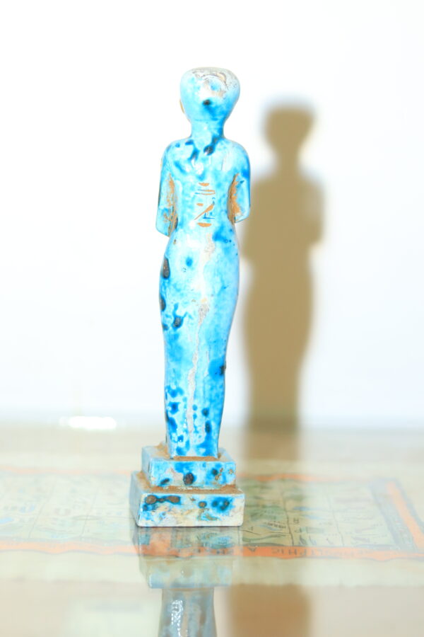 Hand-Carved Blue Ushabti Statue with Hieroglyphs