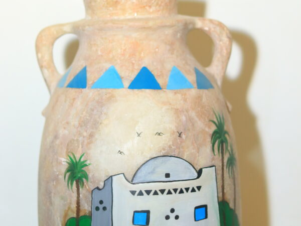 Hand-Painted Egyptian Alabaster Jar with Nile Scene