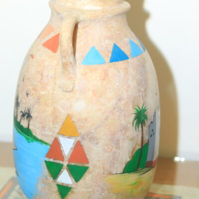 Hand-Painted Egyptian Alabaster Jar with Nile Scene