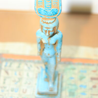 Hand-Carved Egyptian Statue of Goddess Hathor with Sistrum
