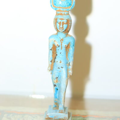 Hand-Carved Egyptian Statue of Goddess Hathor with Sistrum