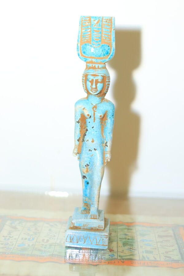 Hand-Carved Egyptian Statue of Goddess Hathor with Sistrum