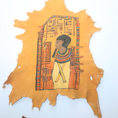 Hand-Painted Leather Wall Art with Egyptian Queen