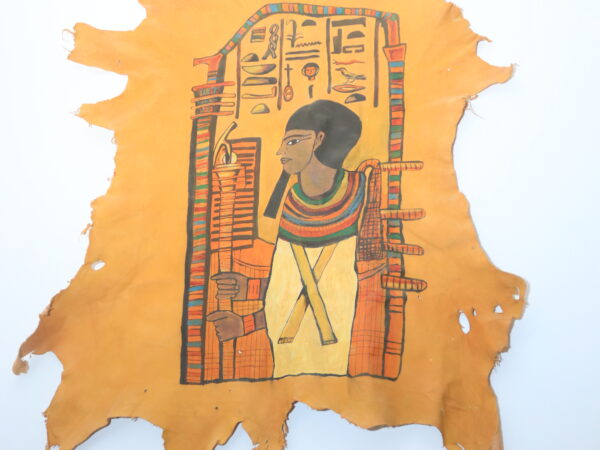 Hand-Painted Leather Wall Art with Egyptian Queen