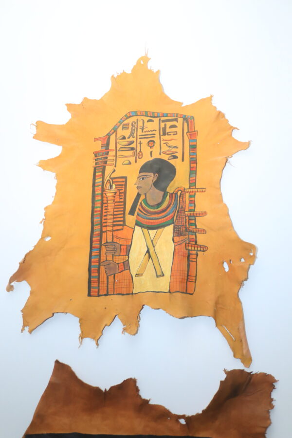 Hand-Painted Leather Wall Art with Egyptian Queen